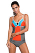 Lace Splice Color Block with Grey Brief 2pcs Tankini Swimsuit